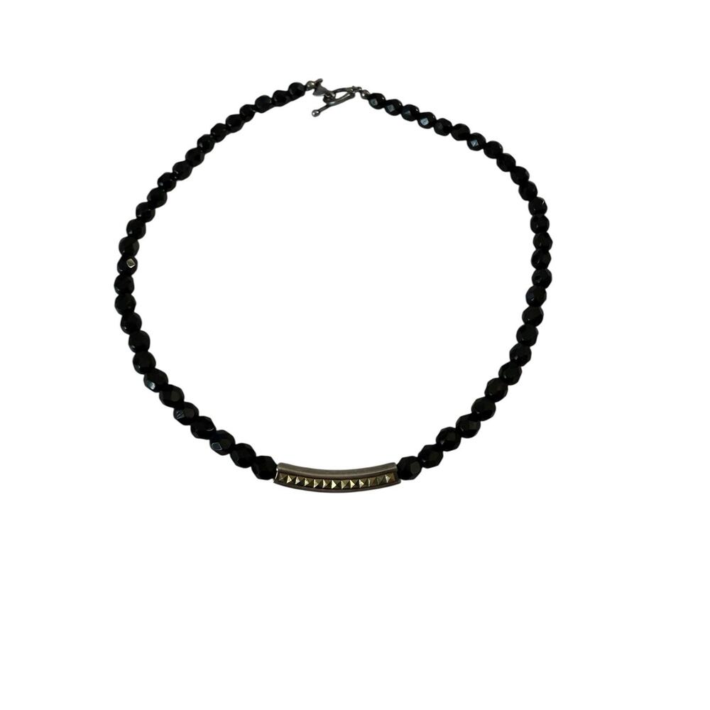 Carolee Vintage Knotted Faceted Black Beaded Necklace Silver